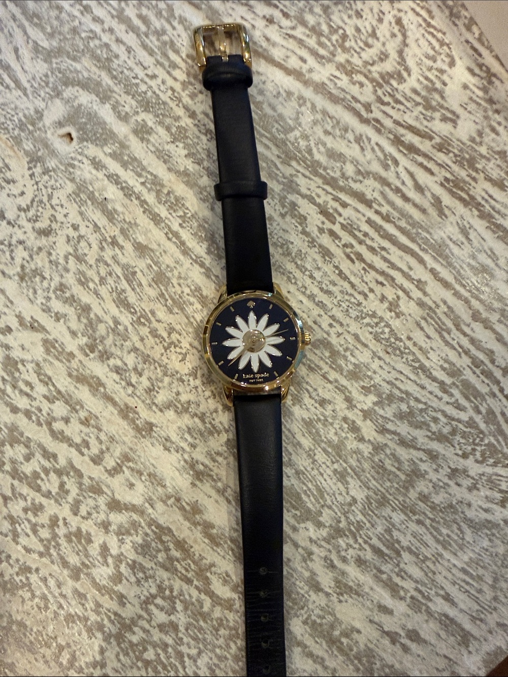 kate spade Black Leather Strap Daisy Dial Gold-Tone Watch
